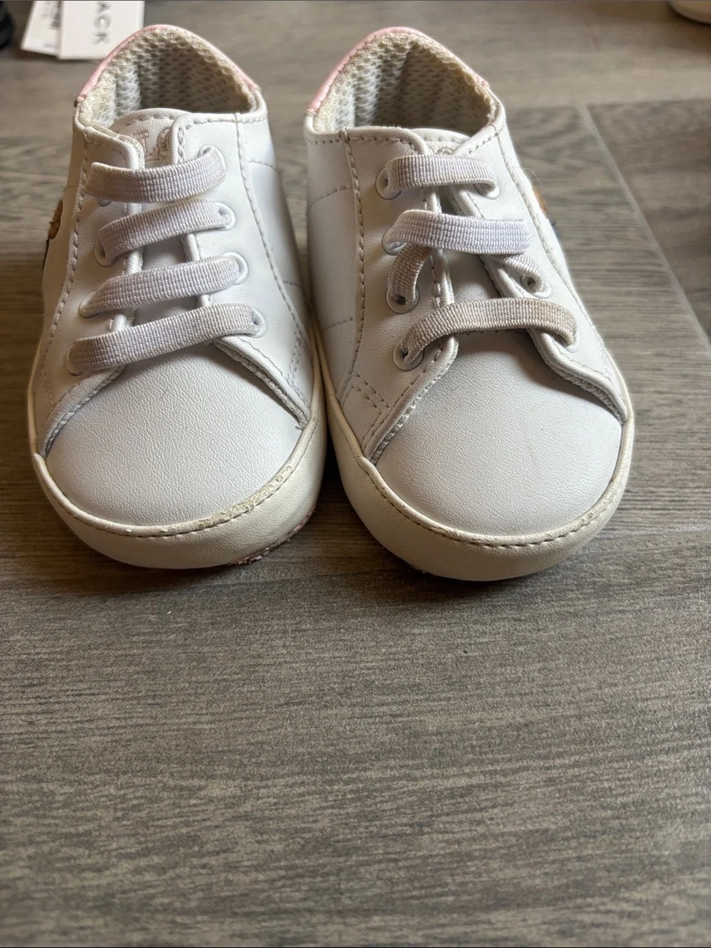 Polo by Ralph Lauren White Sneakers with Pink Heel and Teddy Embroidery